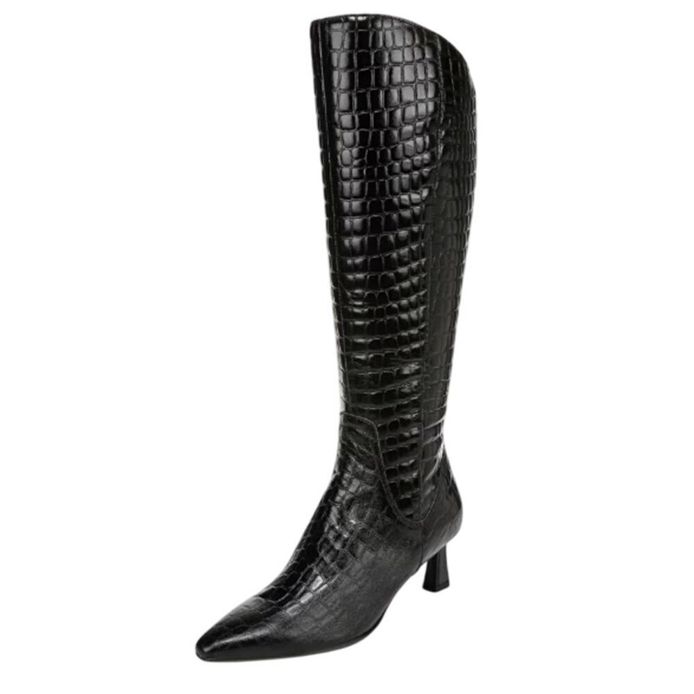 Naturalizer Womens Deesha Knee High Boot 6.5 M Wide Calf Black Croc Leather NWOB